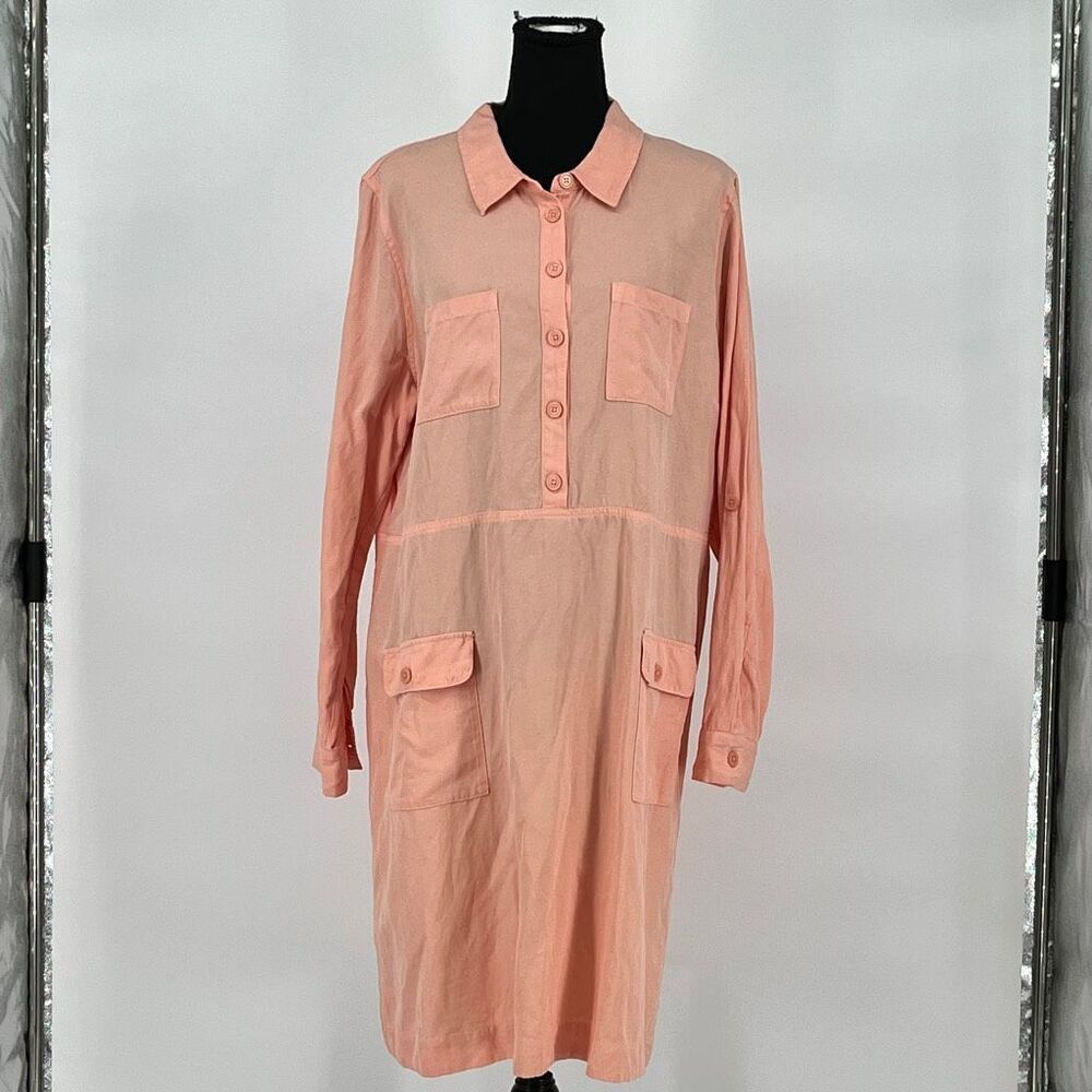 SOFT SURROUNDINGS Kiran Shirt Dress‎ XL Peach Linen Blend Long Sleeve Pockets